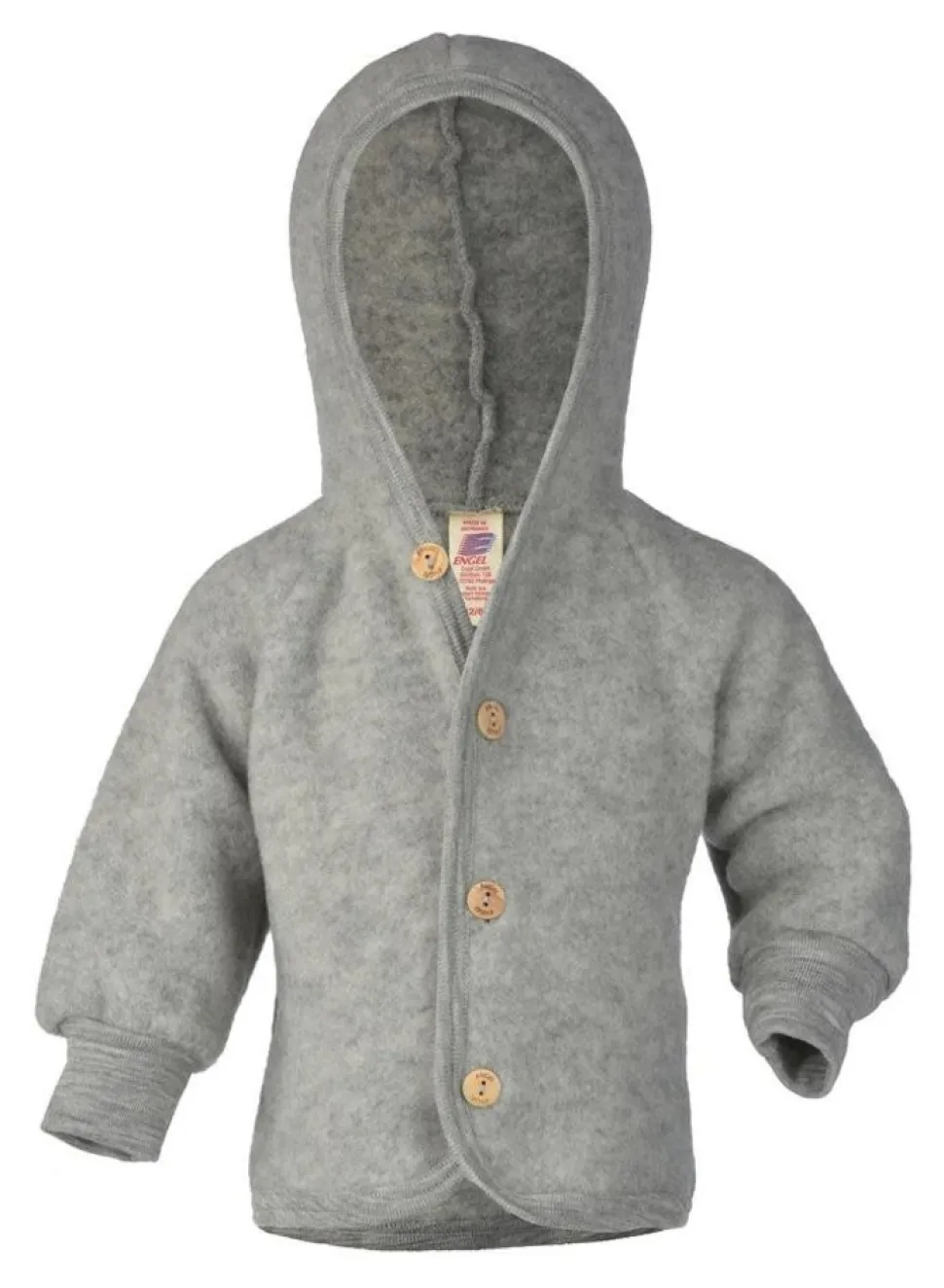 Engel Natur: Hooded Jacket with wooden buttons light grey mélange
