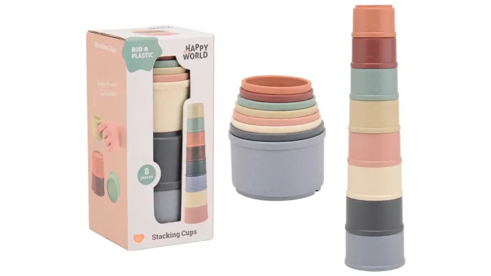 Happy World | bio plastic stapelbekers (8-delig)