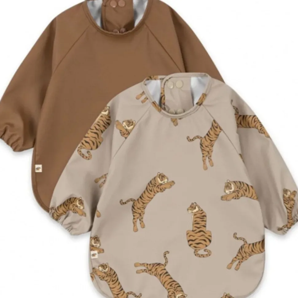 Konges Sløjd | 2 Pack Dinner Bib With Sleeves | Tiger/Toasted Coconut 18 mnd-3Y