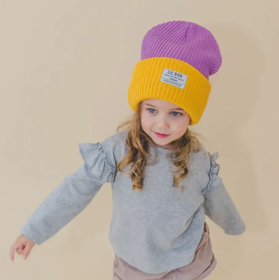 Lil'Boo | Block Hygge Beanie | Purple/Yellow