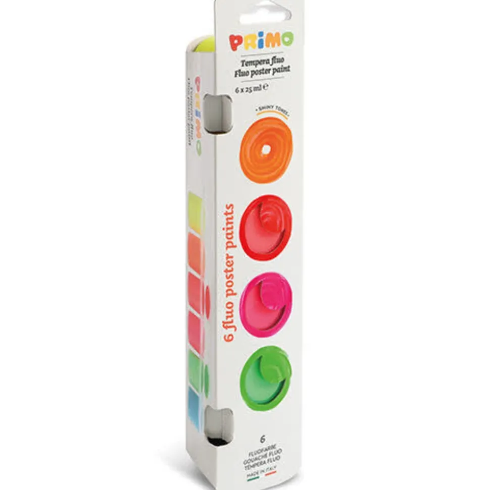 Primo | Plakkaatverf in potje, 6 fluor kleuren