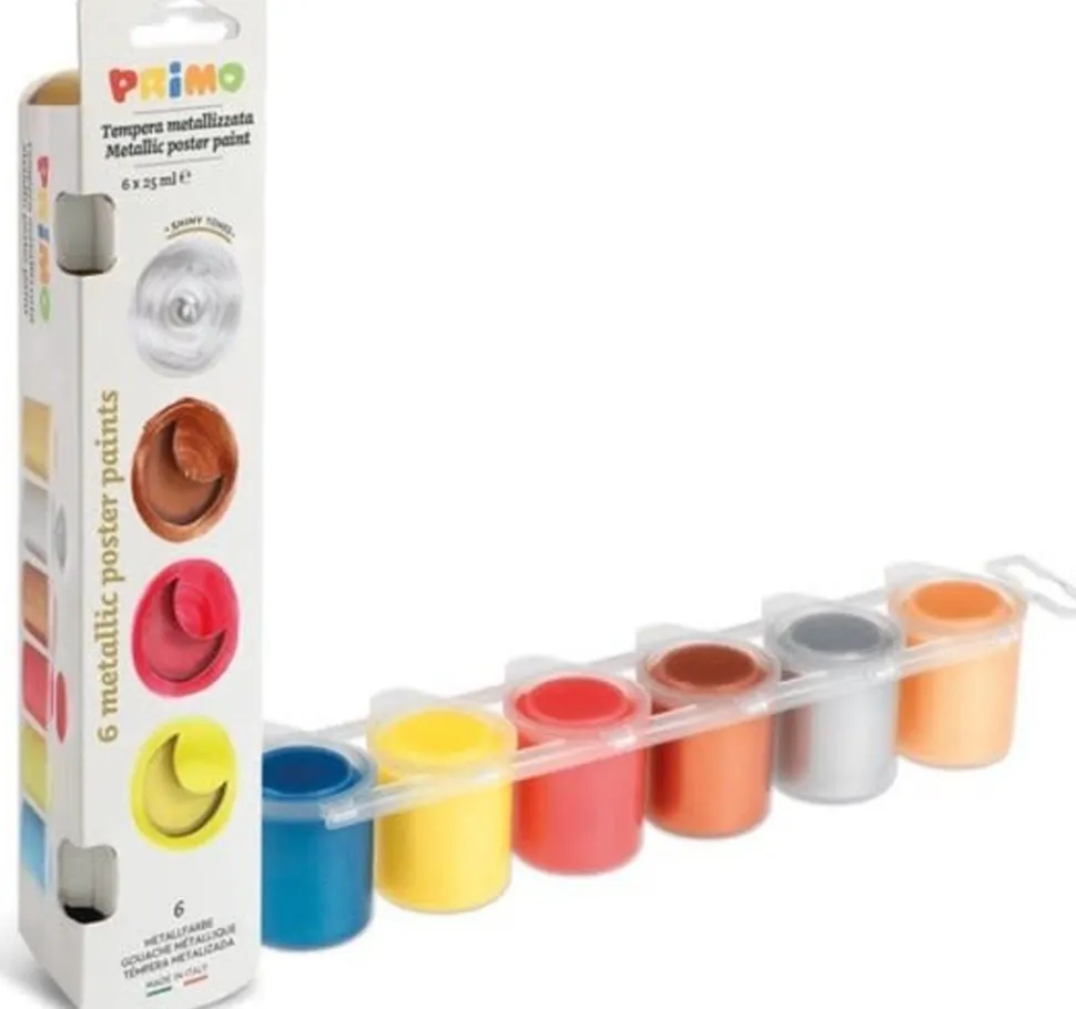 Primo | Plakkaatverf in potje, 6 metallic kleuren