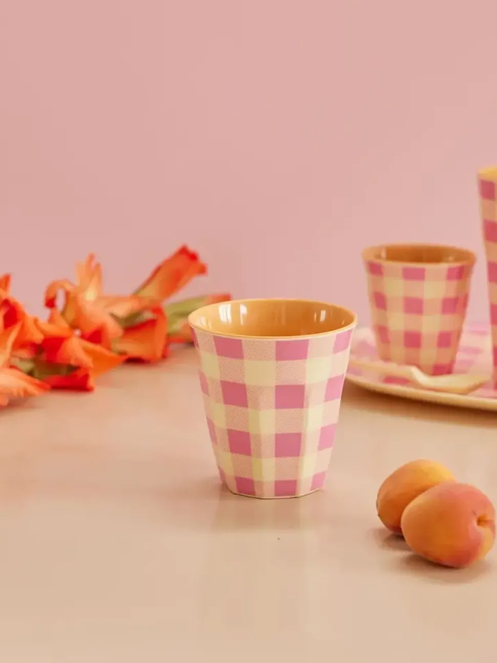 Rice | Melamine Cup with Check It Out Print Pink | Medium 250ml