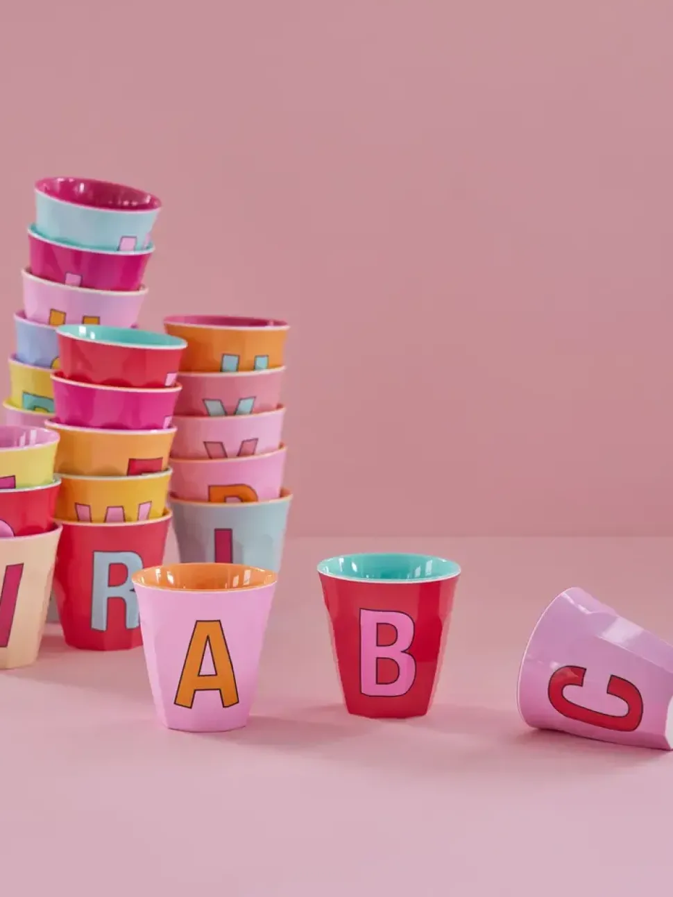 Rice | Melamine medium cup | Alphabet | Pinkish colors