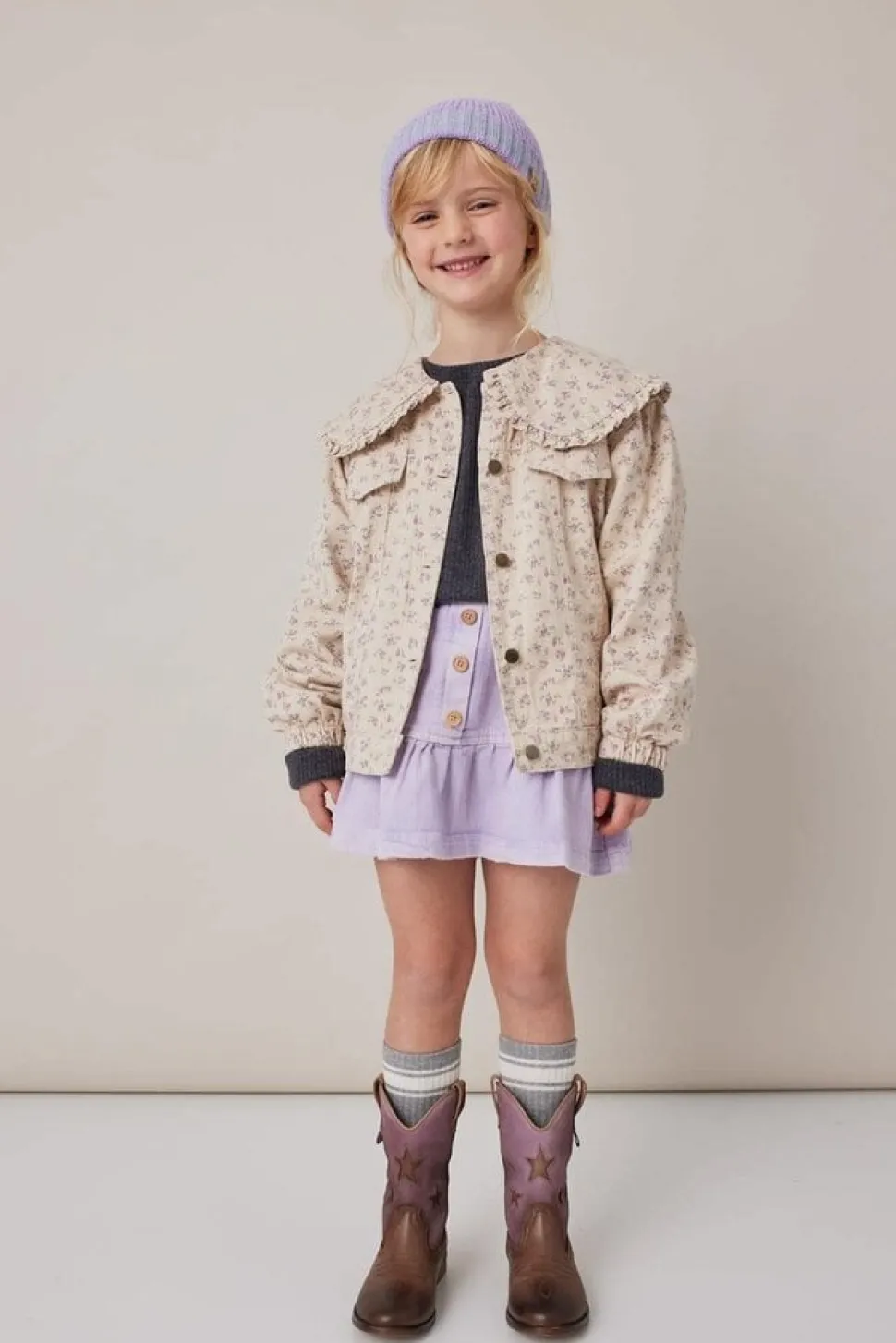 Tocoto Vintage | Colorful Denim Skirt With Ruffles | Lilac