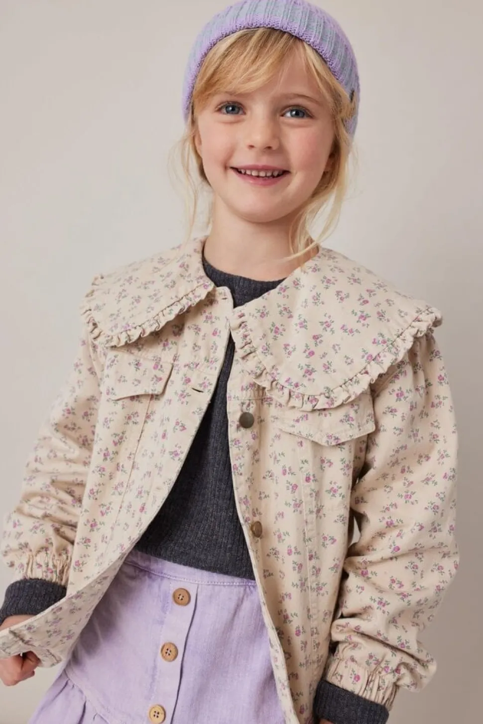 Tocoto Vintage | Twill Jacket Girl Flowers | Beige